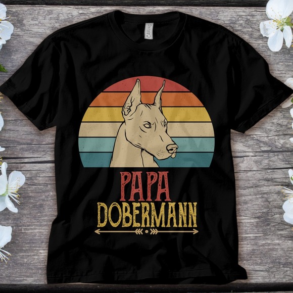 Dobermann Dog Papa Dobermann Vintage Best Dad Father's Day Unisex Tee T-shirt - Picture 1 of 2